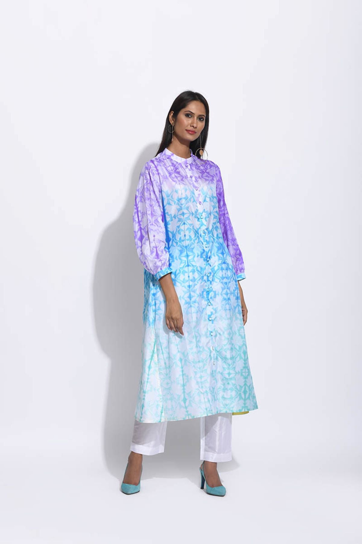 Purple Blue Ombre Silk Shibori Kurta