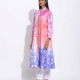 Pink Rust Purple Ombre Silk Shibori Kurta