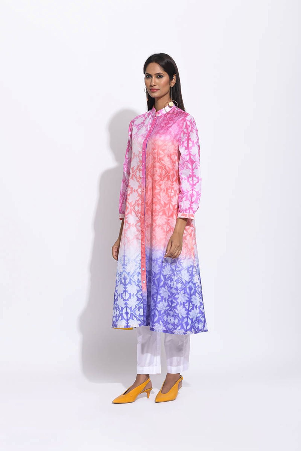 Pink Rust Purple Ombre Silk Shibori Kurta