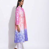 Pink Rust Purple Ombre Silk Shibori Kurta