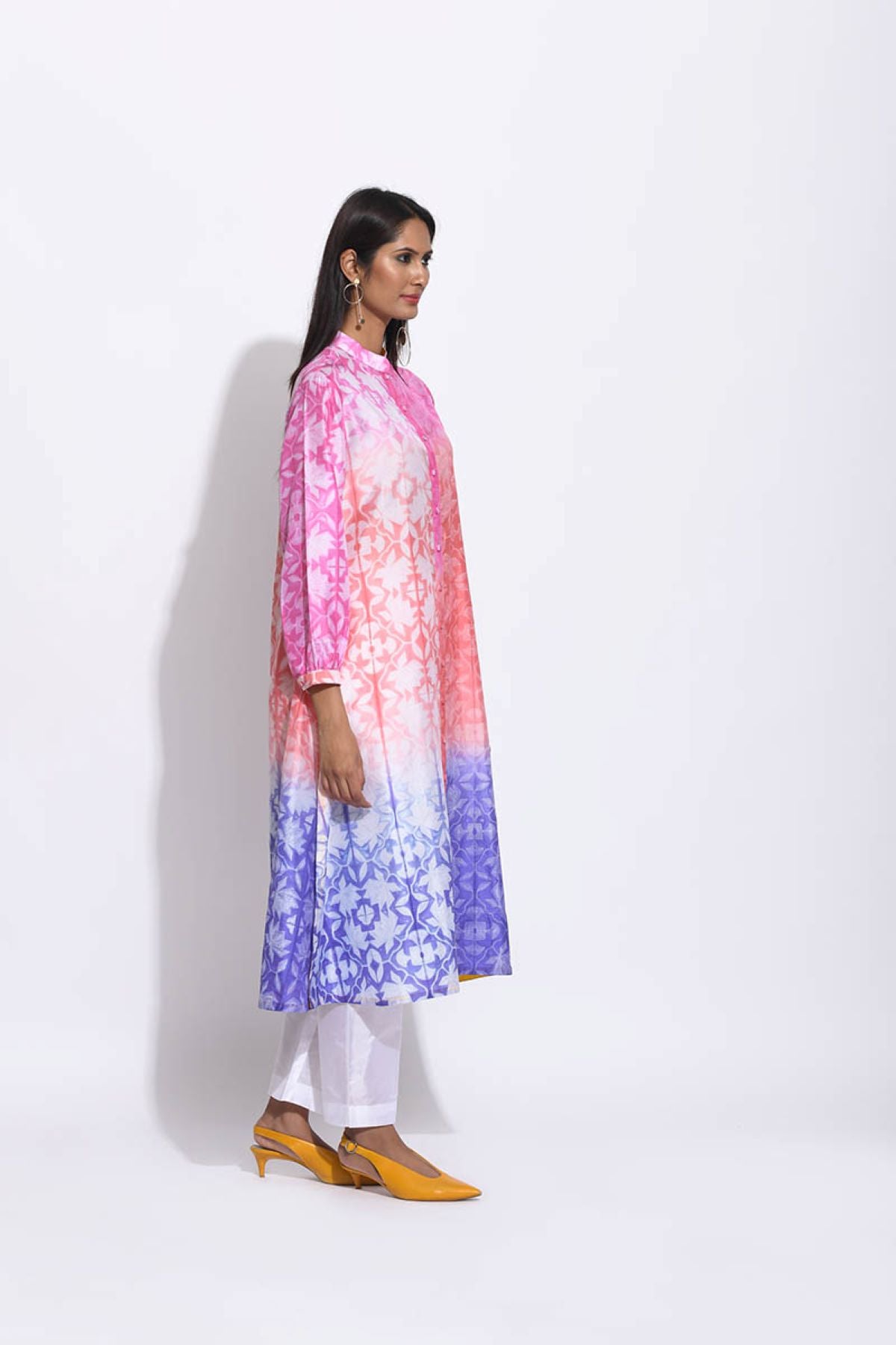 Pink Rust Purple Ombre Silk Shibori Kurta