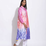 Pink Rust Purple Ombre Silk Shibori Kurta