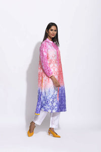 Pink Rust Purple Ombre Silk Shibori Kurta