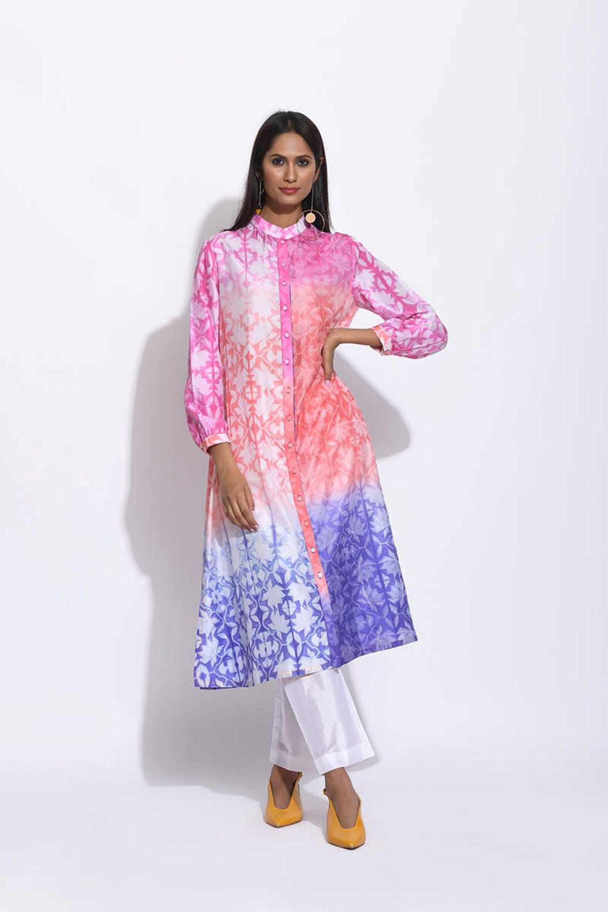 Pink Rust Purple Ombre Silk Shibori Kurta
