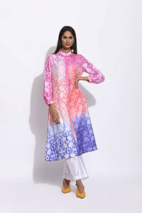 Pink Rust Purple Ombre Silk Shibori Kurta