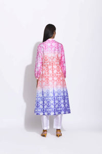 Pink Rust Purple Ombre Silk Shibori Kurta