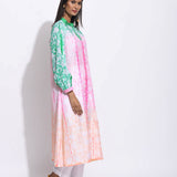 Pink Peach Green Ombre Silk Shibori Kurta