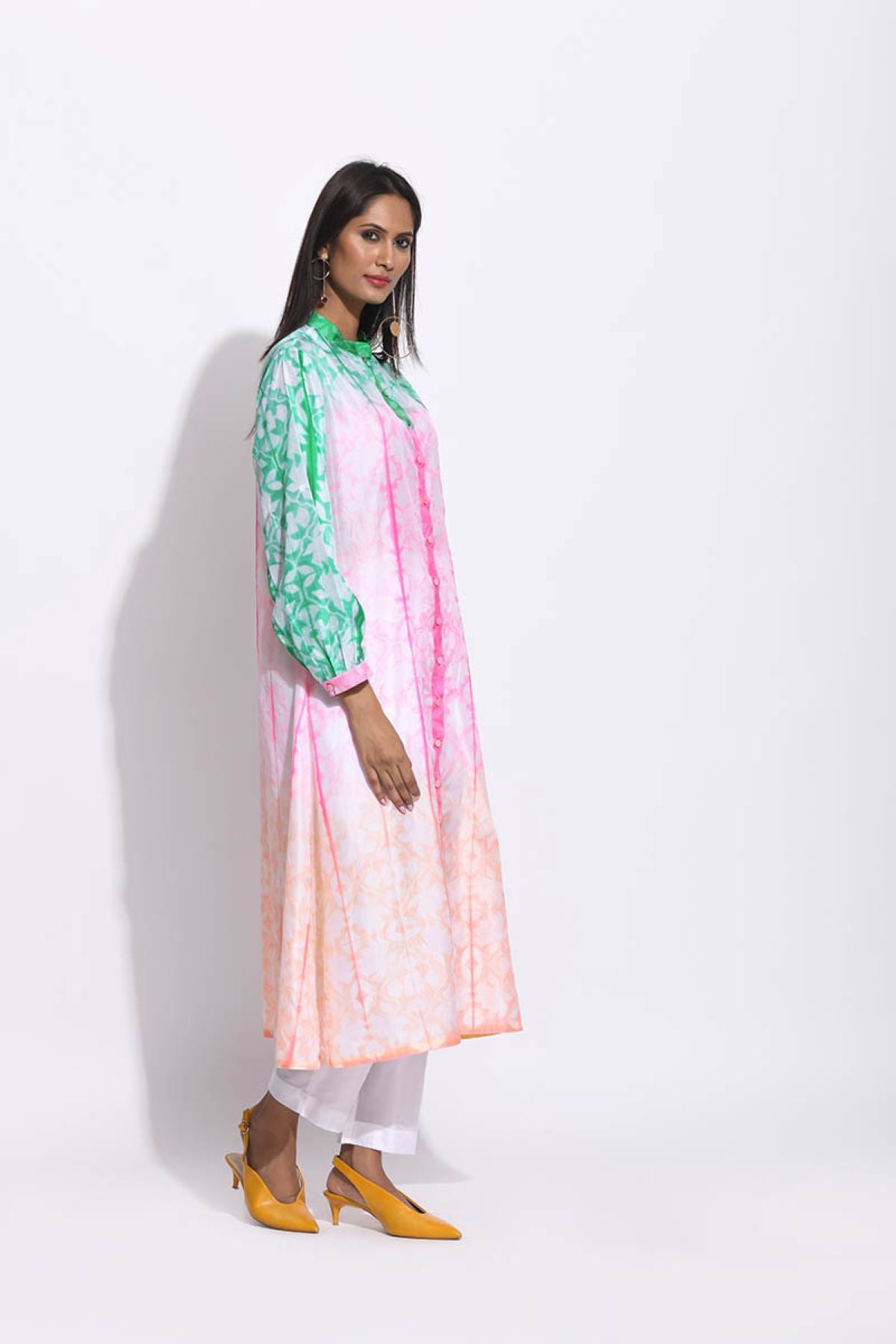 Pink Peach Green Ombre Silk Shibori Kurta