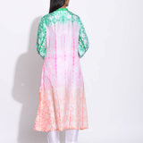 Pink Peach Green Ombre Silk Shibori Kurta