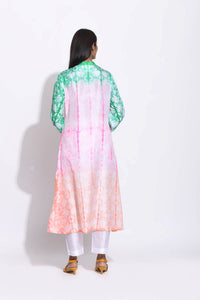 Pink Peach Green Ombre Silk Shibori Kurta
