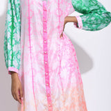 Pink Peach Green Ombre Silk Shibori Kurta
