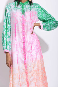 Pink Peach Green Ombre Silk Shibori Kurta