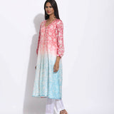 Red Blue Silk Shibori Kurta
