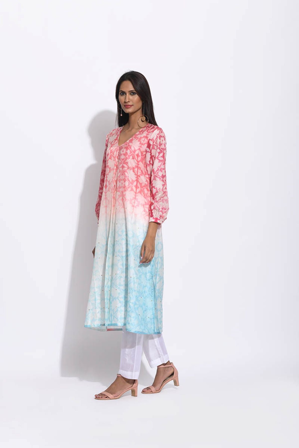 Red Blue Silk Shibori Kurta