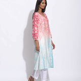 Red Blue Silk Shibori Kurta