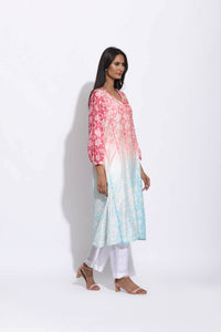 Red Blue Silk Shibori Kurta