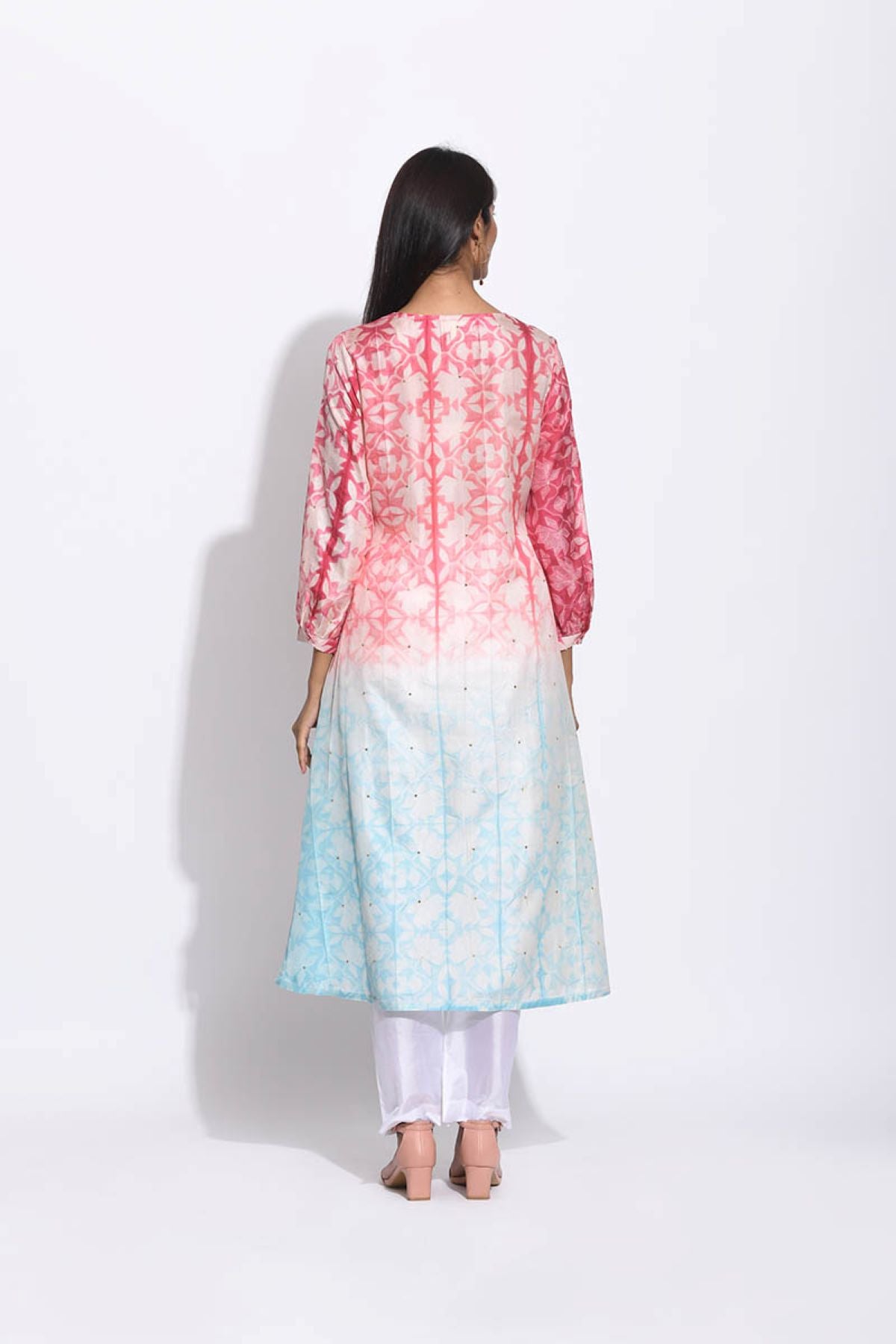 Red Blue Silk Shibori Kurta