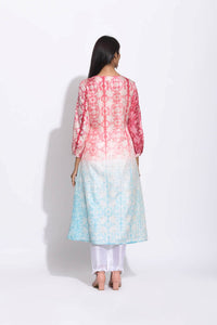Red Blue Silk Shibori Kurta