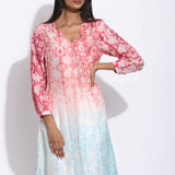 Red Blue Silk Shibori Kurta