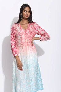 Red Blue Silk Shibori Kurta