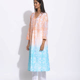 Peach Blue Ombre Silk Shibori Kurta