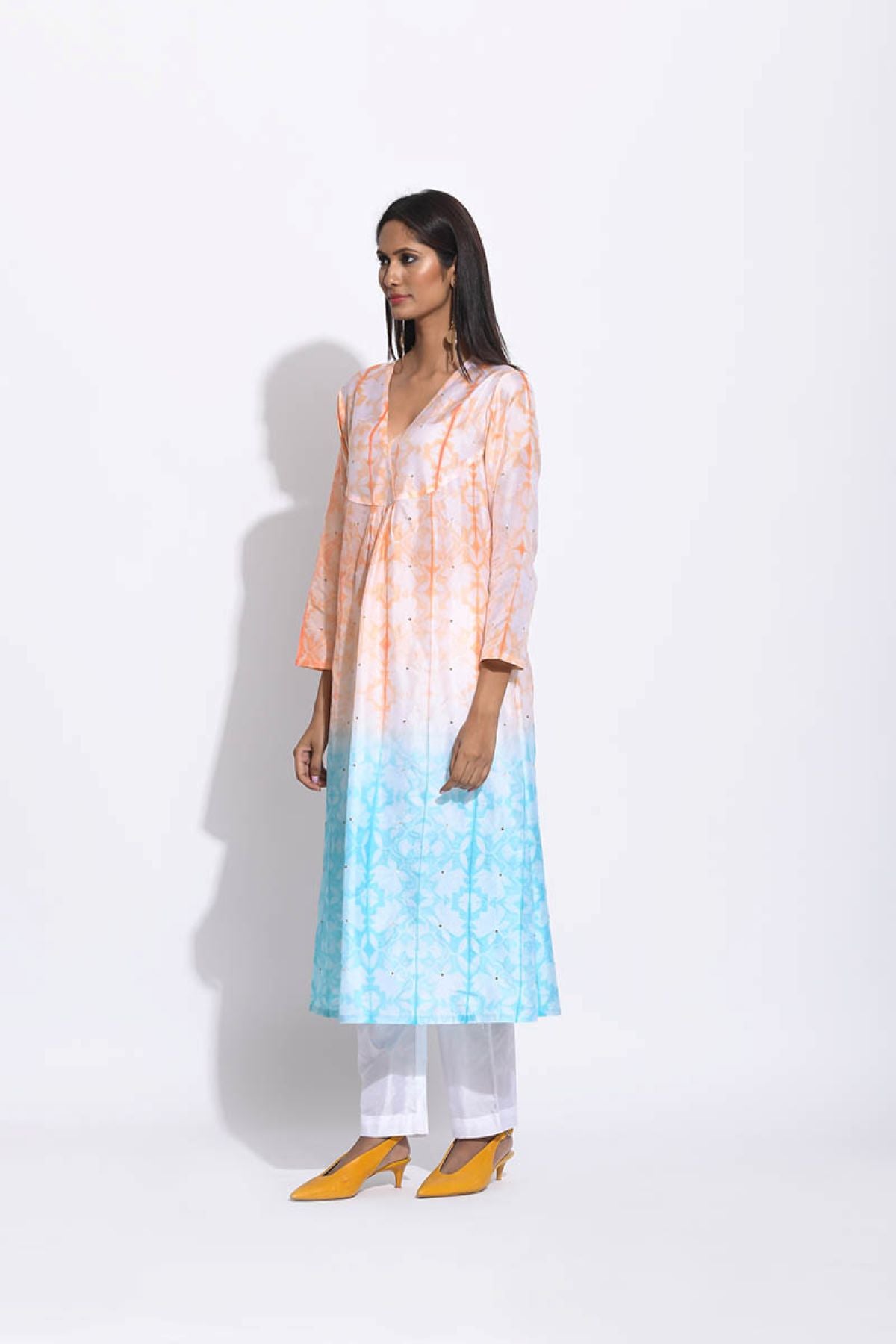 Peach Blue Ombre Silk Shibori Kurta