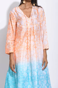 Peach Blue Ombre Silk Shibori Kurta