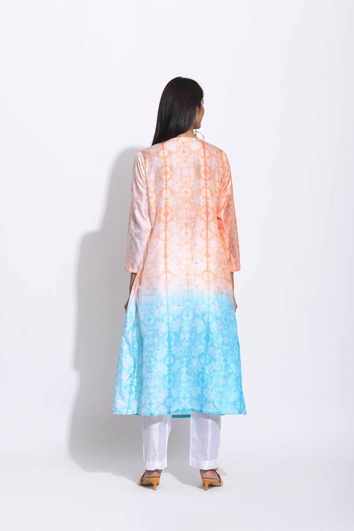 Peach Blue Ombre Silk Shibori Kurta