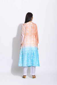 Peach Blue Ombre Silk Shibori Kurta