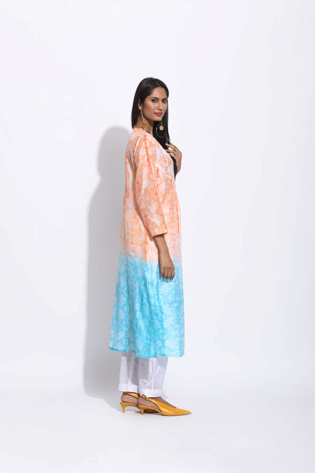 Peach Blue Ombre Silk Shibori Kurta
