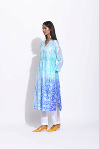 Blue Purple Ombre Silk Shibori Kurta
