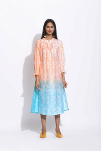 Peach Blue Ombre Silk Shibori Tunic