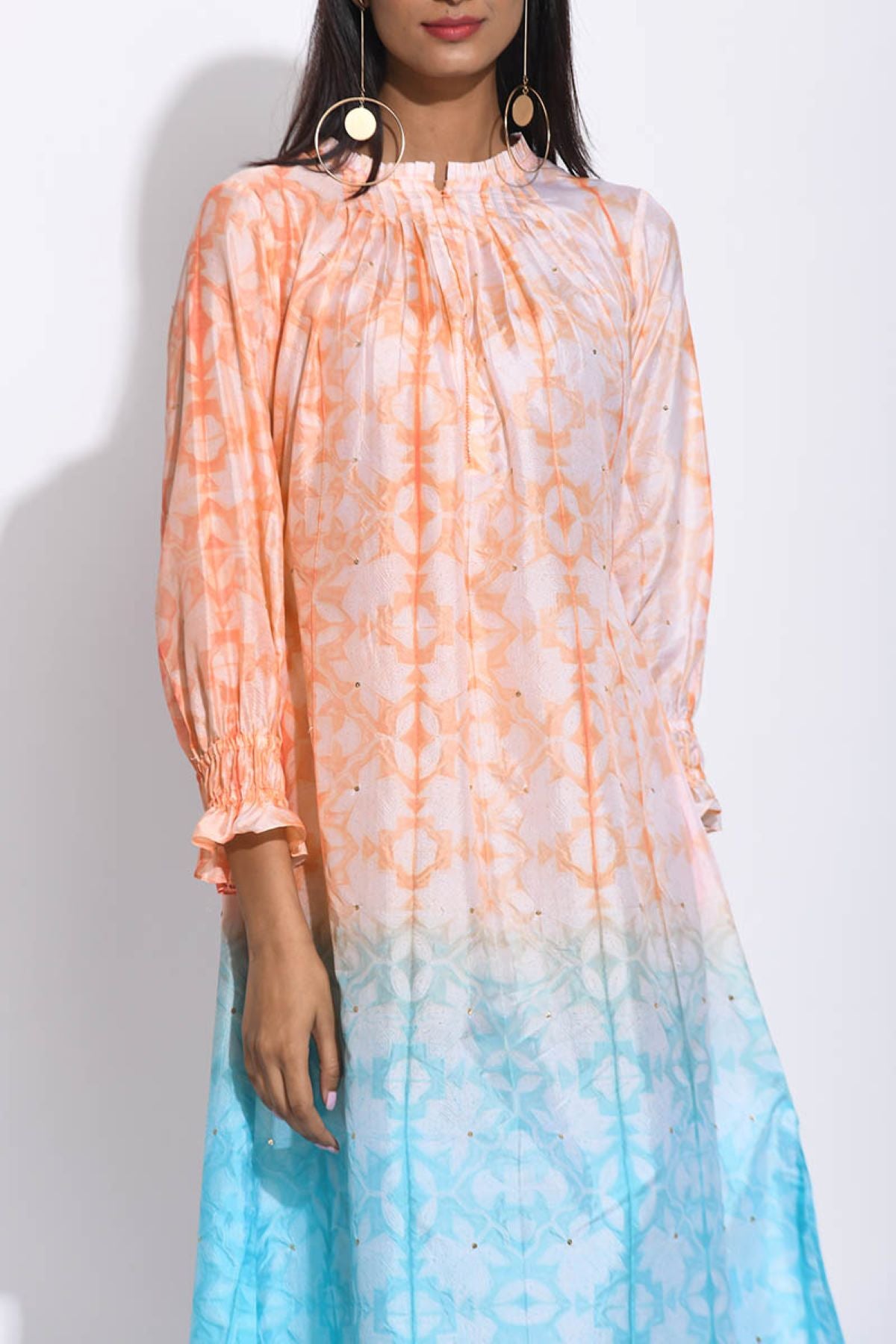Peach Blue Ombre Silk Shibori Tunic