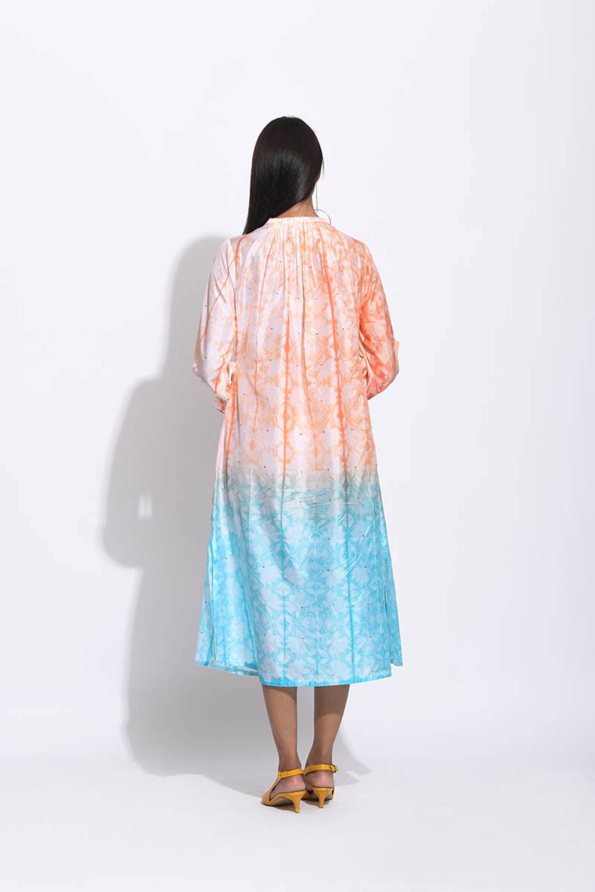 Peach Blue Ombre Silk Shibori Tunic