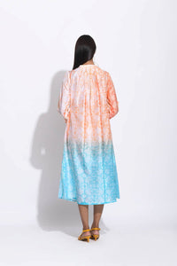 Peach Blue Ombre Silk Shibori Tunic