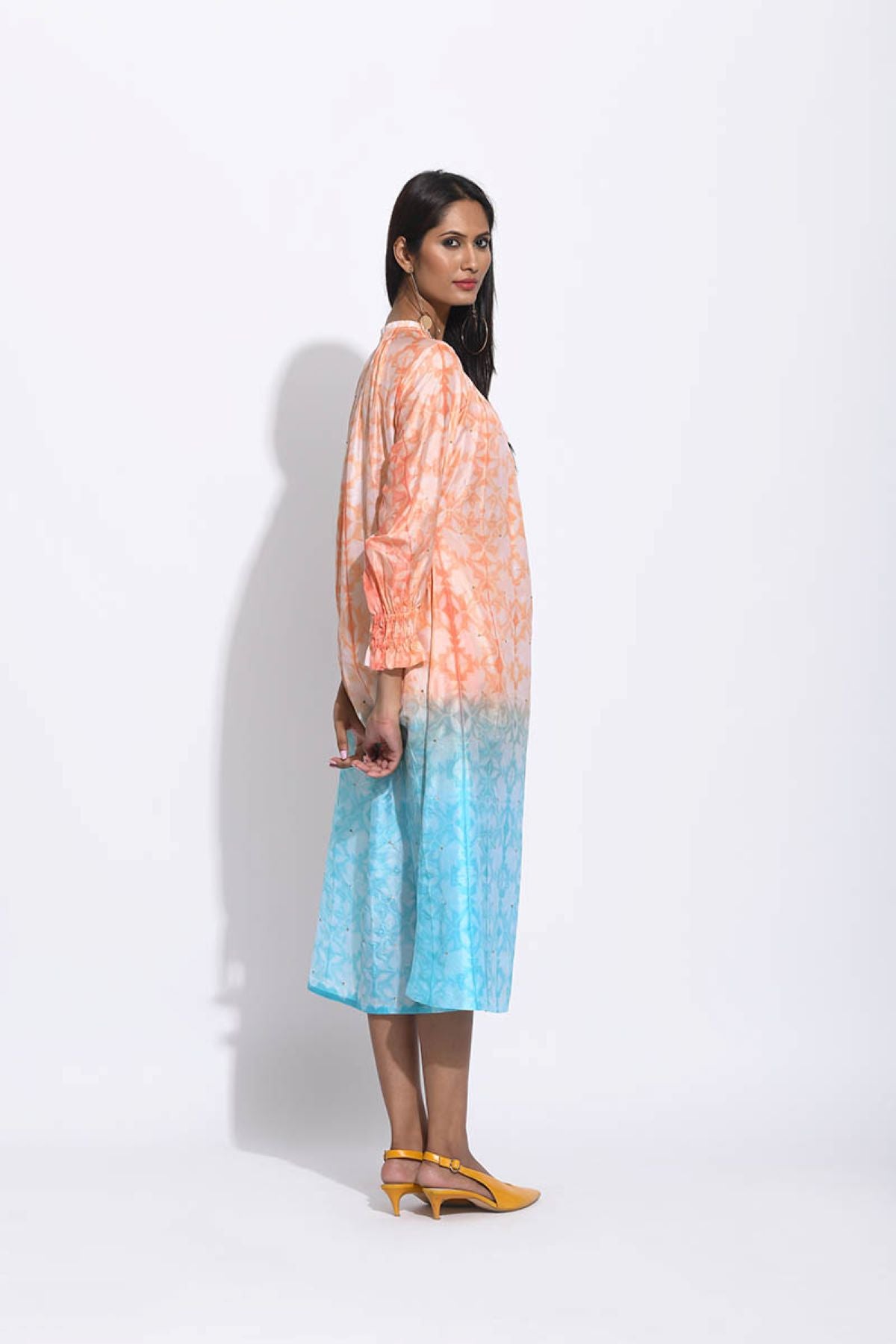 Peach Blue Ombre Silk Shibori Tunic