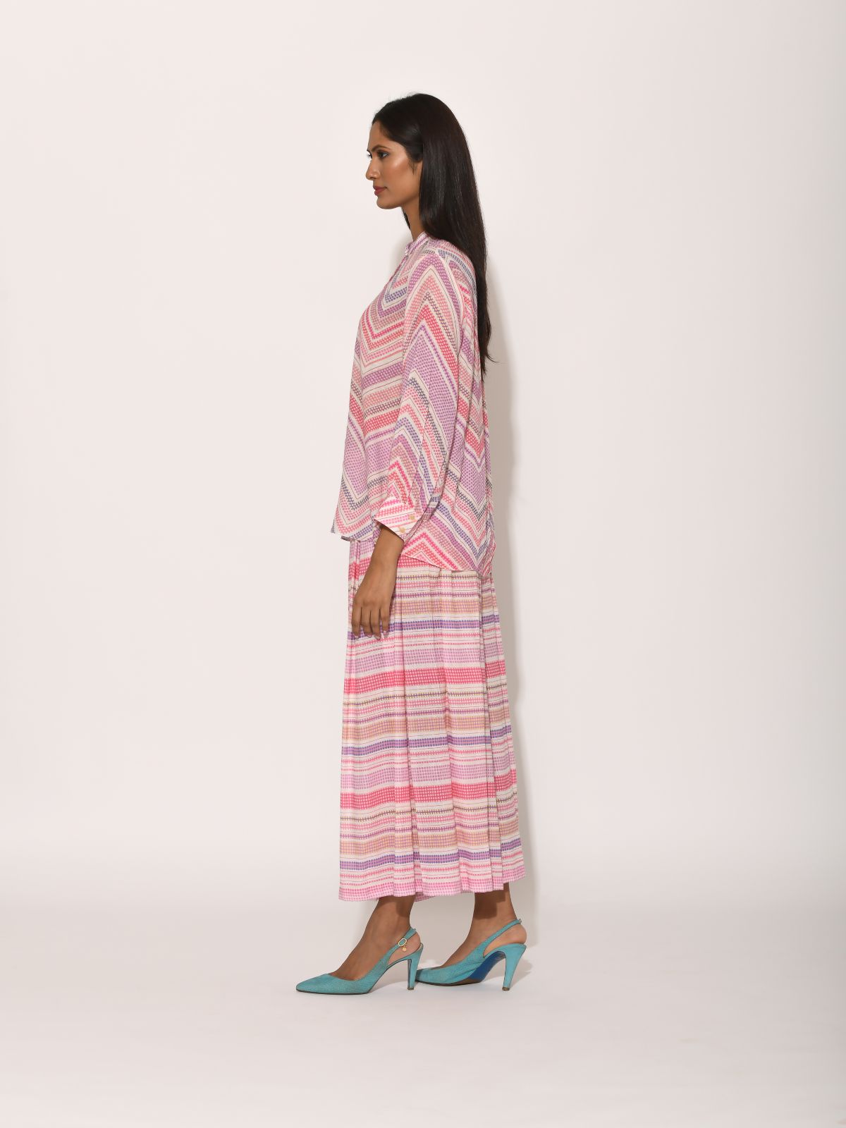 Dots Turquoise Striped Pleated Pants