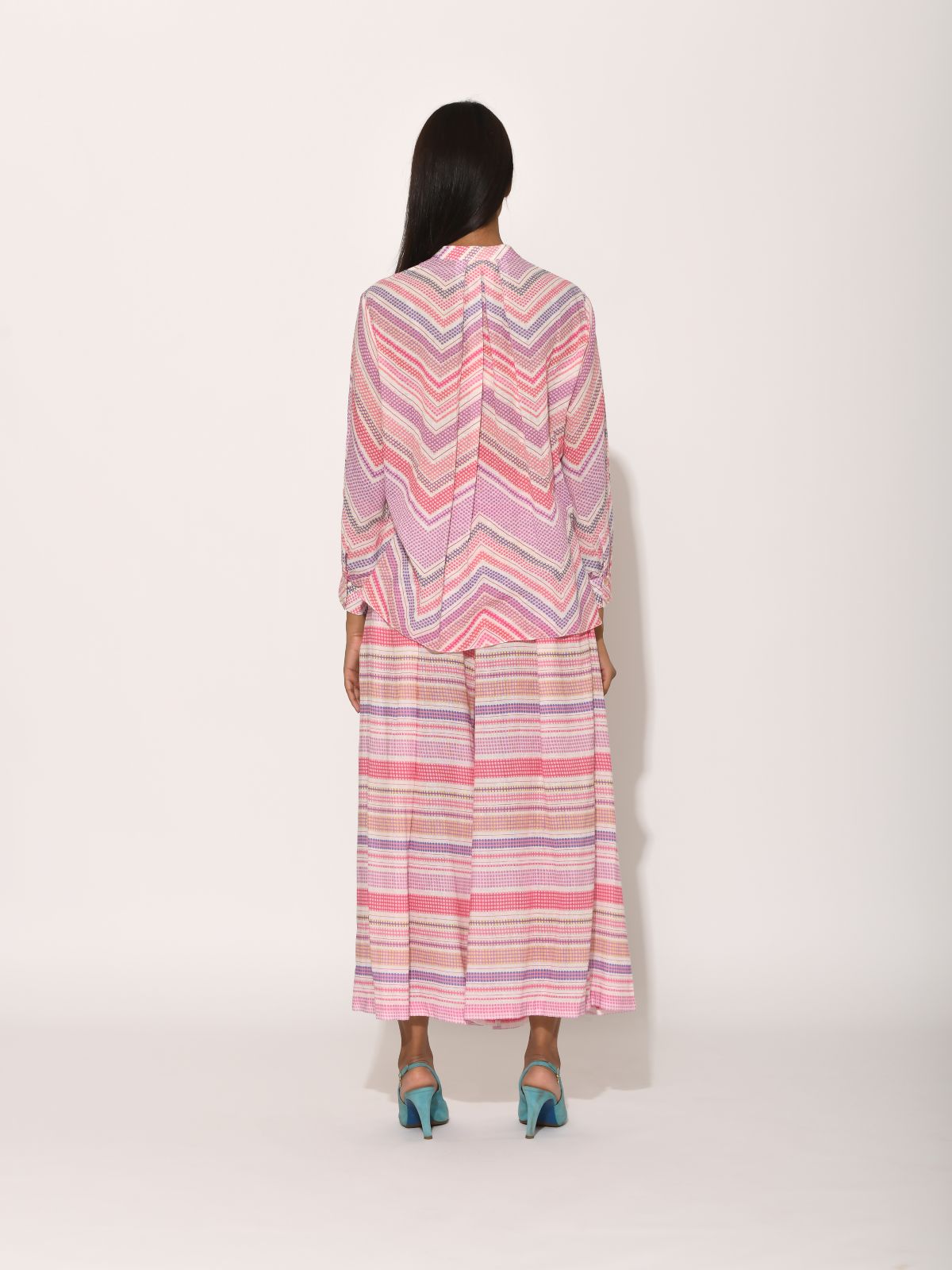 Dots Turquoise Striped Pleated Pants