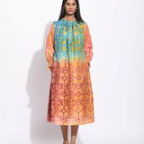 Teal Brown Ombre Silk Shibori Tunic
