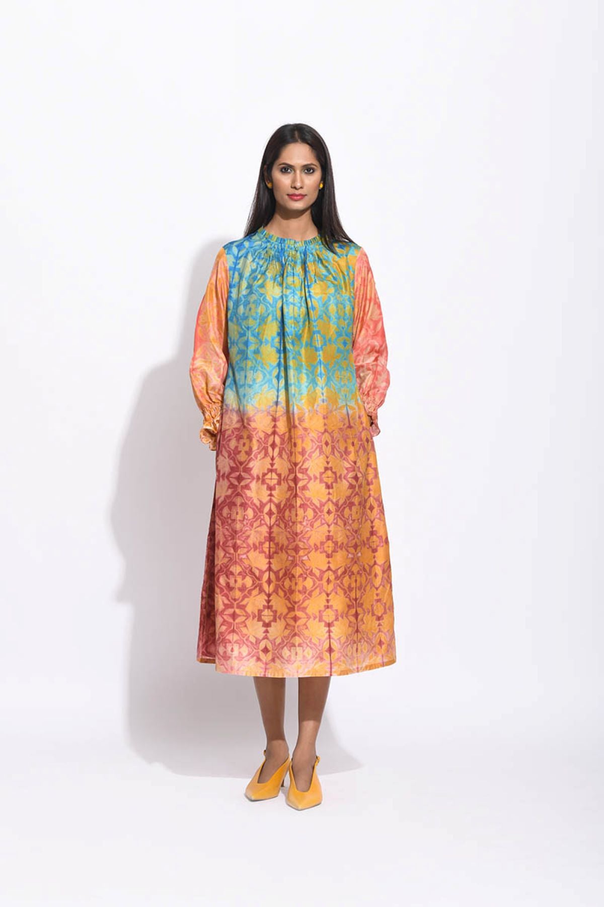 Teal Brown Ombre Silk Shibori Tunic
