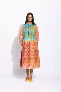 Teal Brown Ombre Silk Shibori Tunic