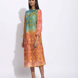 Teal Brown Ombre Silk Shibori Tunic