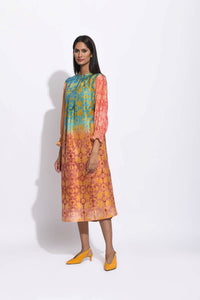 Teal Brown Ombre Silk Shibori Tunic