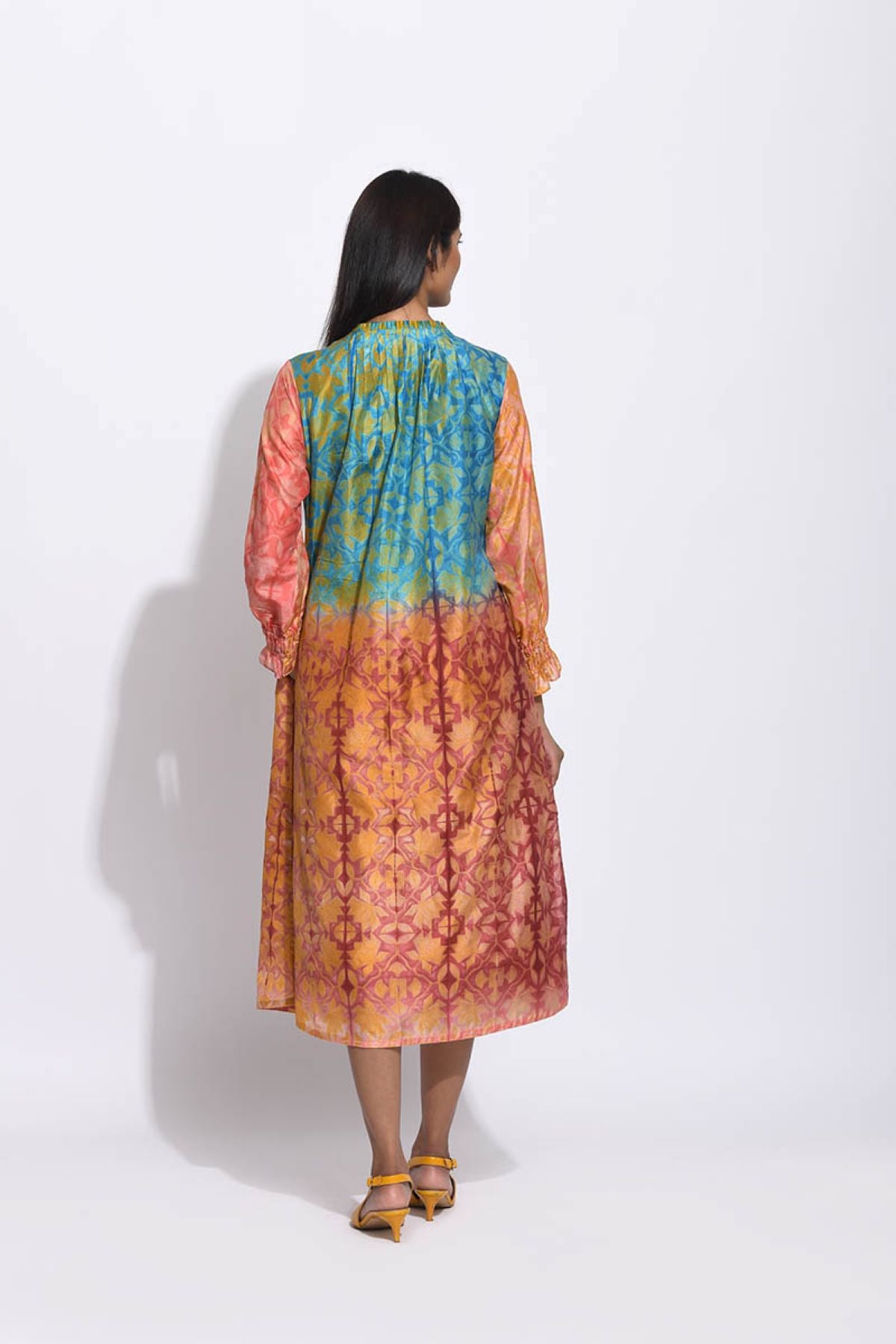 Teal Brown Ombre Silk Shibori Tunic