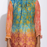Teal Brown Ombre Silk Shibori Tunic