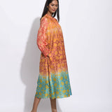 Brown Teal Ombre Silk Shibori With Sequins Kurta