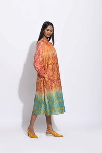 Brown Teal Ombre Silk Shibori With Sequins Kurta