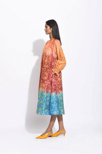 Brown Teal Ombre Silk Shibori With Sequins Kurta