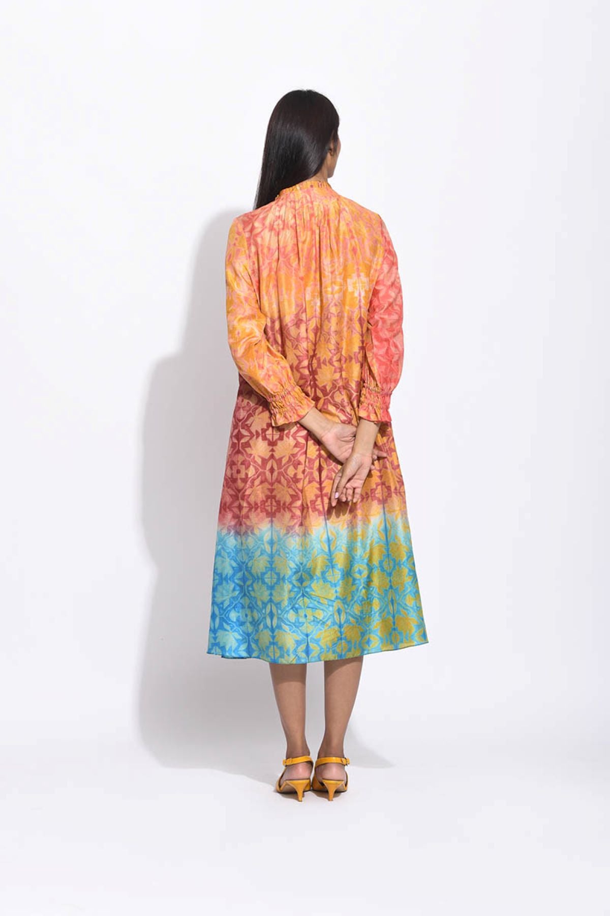 Brown Teal Ombre Silk Shibori With Sequins Kurta