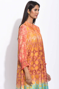 Brown Teal Ombre Silk Shibori With Sequins Kurta